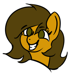 Size: 5000x5000 | Tagged: safe, artist:houndy, imported from derpibooru, oc, oc only, oc:charlotte, earth pony, pony, absurd resolution, adorable face, brown eyes, brown mane, bust, cute, earth pony oc, eye clipping through hair, eyebrows, eyebrows visible through hair, female, grin, long hair, long mane, looking at you, mare, minimalist, ocbetes, simple background, smiling, smiling at you, smirk, solo, transparent background