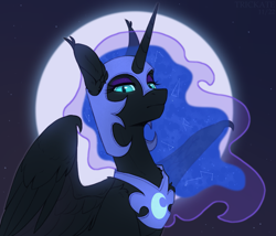 Size: 1599x1366 | Tagged: safe, artist:trickate, imported from derpibooru, nightmare moon, alicorn, pony, armor, constellation, female, full moon, horn, long horn, looking at you, mare, moon, solo