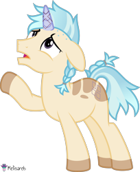 Size: 4000x4897 | Tagged: safe, artist:melisareb, imported from derpibooru, part of a set, pony, unicorn, .svg available, absurd resolution, braid, carlos (kleptocorns), crossover, gradient mane, gradient tail, horn, kleptocorns, looking up, male, open mouth, raised hoof, simple background, solo, stallion, tail, transparent background, vector