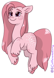 Size: 1099x1565 | Tagged: safe, artist:caffeinatedcarny, imported from derpibooru, cotton candy (g1), blushing, female, freckles, g1, mare, not pinkamena, simple background, solo, transparent background, unshorn fetlocks