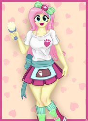 Size: 1280x1761 | Tagged: safe, artist:lennondash, imported from derpibooru, fluttershy, human, eqg summertime shorts, equestria girls, pet project, brush, female, open mouth, open smile, smiling, solo
