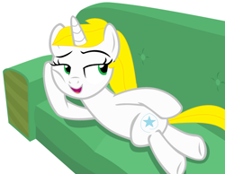 Size: 2276x1769 | Tagged: safe, artist:brightstar40k, imported from derpibooru, oc, oc only, oc:starmaker, pony, unicorn, couch, simple background, solo, white background