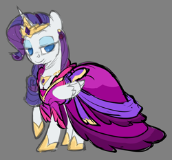 Size: 2006x1872 | Tagged: safe, artist:moonseeker, imported from derpibooru, rarity, alicorn, pony, alicornified, clothes, crown, dress, female, gray background, high res, jewelry, mare, princess rarity, race swap, raricorn, regalia, simple background, sketch, solo
