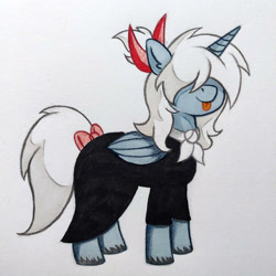 Size: 3056x3056 | Tagged: safe, imported from derpibooru, oc, alicorn, pony, pony town, :p, bow, clothes, dress, tongue out, traditional art