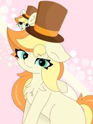 Size: 1080x1440 | Tagged: safe, artist:sodapop sprays, imported from derpibooru, oc, oc:sodapop sprays, pegasus, bricc, chest fluff, female, floppy ears, happy, hat, looking at you, mare, simple background, top hat