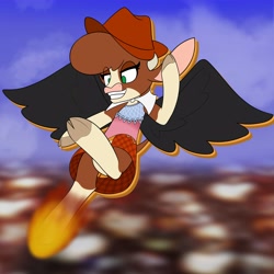 Size: 4000x4000 | Tagged: safe, artist:mrneo, imported from derpibooru, cow, them's fightin' herds, arizona (tfh), clothes, cloven hooves, community related, cosplay, costume, cowboy hat, hat, kurokoma saki, solo, touhou, wings