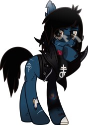 Size: 3676x5196 | Tagged: safe, artist:lightningbolt, artist:lincolnbrewsterfan, derpibooru exclusive, imported from derpibooru, earth pony, pony, undead, zombie, zombie pony, derpibooru community collaboration, bats!, my little pony: the movie, .svg available, 2023 community collab, bags under eyes, black mane, black tail, blood, blood stains, bloodshot eyes, bomber jacket, bone, brand, branding, bring me the horizon, brown eyes, chipped tooth, clothes, collaboration, colored pupils, drop dead clothing, fangs, flower, frown, grumpy, hoof on chin, inkscape, jacket, jeans, leather, leather jacket, lip piercing, long sleeves, looking at you, male, male symbol, mouth hold, movie accurate, oliver sykes, pants, piercing, raised hoof, rose, scar, shirt, simple background, solo, stallion, stitches, sunglasses, svg, sweatshirt, t-shirt, tail, tattoo, text, torn ear, transparent background, umbrella, vector, zipper