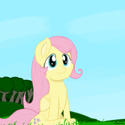 Size: 2000x2000 | Tagged: safe, artist:ilikeluna, imported from derpibooru, fluttershy, pegasus, pony, female, mare, sitting, solo, tree
