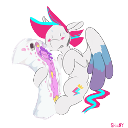 Size: 3000x3000 | Tagged: safe, artist:shiiiny, imported from derpibooru, pipp petals, zipp storm, pegasus, pony, blushing, body pillow, cuddling, embarrassed, female, g5, incest, lesbian, pippzipp, raised hoof, shipping, siblings, signature, simple background, sisters, transparent background