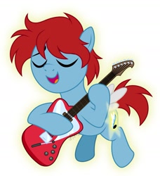 Size: 1665x1825 | Tagged: safe, artist:feather_bloom, imported from derpibooru, oc, oc only, oc:jasper, pony, colt, cutiespark, foal, guitar, magic, male, musical instrument, simple background, singing, solo, white background