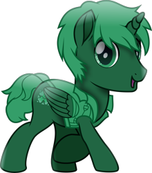 Size: 3987x4539 | Tagged: safe, artist:lincolnbrewsterfan, derpibooru exclusive, imported from derpibooru, oc, oc:clever clovers, alicorn, derpibooru community collaboration, rainbow roadtrip, .svg available, 2023 community collab, :d, alicorn oc, button-up shirt, clothes, clover, folded wings, four leaf clover, green, green eyes, green mane, green tail, happy, horn, inkscape, limited palette, looking at you, male, male alicorn oc, movie accurate, open mouth, open smile, pocket, raised hoof, shirt, simple background, smiling, smiling at you, stallion, stallion oc, svg, tail, transparent background, trotting, vector, wing sleeves, wings