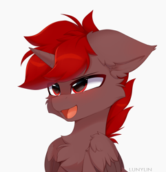 Size: 3500x3635 | Tagged: safe, artist:lunylin, imported from derpibooru, oc, oc only, oc:hardy, alicorn, pony, blushing, cheek fluff, chest fluff, fluffy, male, open mouth, simple background, solo, stallion, white background