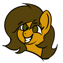 Size: 5000x5000 | Tagged: safe, artist:houndy, imported from derpibooru, oc, oc only, oc:charlotte, earth pony, pony, absurd resolution, adorable face, brown eyes, brown mane, bust, cute, earth pony oc, eye clipping through hair, eyebrows, eyebrows visible through hair, female, grin, long hair, long mane, looking at you, mare, minimalist, modern art, ocbetes, simple background, smiling, smiling at you, smirk, solo, transparent background