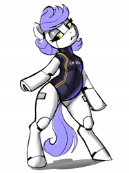 Size: 1535x2048 | Tagged: safe, artist:dimfann, imported from derpibooru, oc, oc only, earth pony, pony, robot, robot pony, bipedal, female, green eyes, simple background, solo, white background