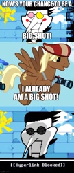 Size: 500x1159 | Tagged: safe, edit, edited screencap, imported from derpibooru, screencap, big shot, pegasus, pony, comic, deltarune, hyperlink blocked, name pun, pun, screencap comic, spamton