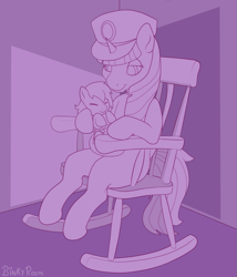 Size: 1029x1200 | Tagged: safe, artist:binkyroom, imported from derpibooru, oc, alicorn, pony, baby, baby pony, caretaker, cute, diaper, hat, lineart, nap, rocking chair, sleeping, solo