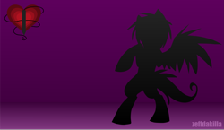 Size: 3455x2000 | Tagged: safe, artist:zeffdakilla, imported from derpibooru, oc, oc only, oc:frankie fang, pegasus, pony, cutie mark, emo, gradient background, male, minimalist, raised hoof, scene, scene kid, silhouette, simple background, solo, spread wings, standing, wallpaper, wings