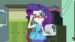 Size: 1920x1080 | Tagged: safe, imported from derpibooru, screencap, apple bloom, rarity, human, equestria girls, equestria girls series, happily ever after party, glasses, humanized, projector, rarity peplum dress, rarity's glasses