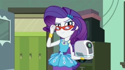 Size: 1920x1080 | Tagged: safe, imported from derpibooru, screencap, rarity, human, equestria girls, equestria girls series, happily ever after party, glasses, humanized, projector, rarity peplum dress, rarity's glasses
