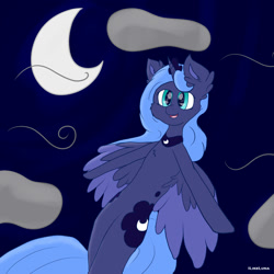 Size: 2000x2000 | Tagged: safe, artist:ilikeluna, imported from derpibooru, princess luna, alicorn, pony, crescent moon, moon, night, solo