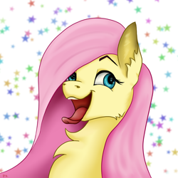 Size: 4134x4134 | Tagged: safe, artist:palettenight, imported from derpibooru, fluttershy, pegasus, pony, blue eyes, looking away, open mouth, oral invitation, pink hair, simple background, smiling, solo, stars, teeth, tongue out, white background