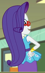 Size: 612x982 | Tagged: safe, imported from derpibooru, screencap, rarity, human, equestria girls, equestria girls series, happily ever after party, cropped, glasses, rarity peplum dress, solo