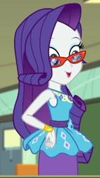 Size: 538x953 | Tagged: safe, imported from derpibooru, screencap, rarity, human, equestria girls, equestria girls series, happily ever after party, cropped, glasses, rarity peplum dress, solo