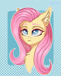 Size: 2700x3375 | Tagged: safe, artist:ingolf arts, imported from derpibooru, fluttershy, pegasus, pony, chest fluff, cute, ear fluff, eyebrows, female, floppy ears, frown, high res, looking at you, mare, serious, serious face, shyabetes, solo