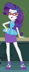 Size: 327x804 | Tagged: safe, imported from derpibooru, screencap, rarity, human, equestria girls, equestria girls series, happily ever after party, belt, bracelet, clothes, cropped, cutie mark on clothes, eyebrows, eyeshadow, frilly design, geode of shielding, glasses, gold, hairpin, hand on desk, hand on hip, happily ever after party: rarity, high heels, jewelry, legs, looking offscreen, magical geodes, makeup, pencil skirt, pendant, raised eyebrow, rarity peplum dress, rarity's glasses, shoes, skirt, sleeveless, sleeveless tank top, solo