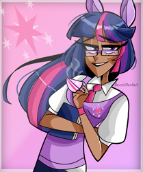 Size: 1005x1202 | Tagged: safe, artist:berriiparfait, imported from derpibooru, twilight sparkle, human, dark skin, eared humanization, female, humanized, solo