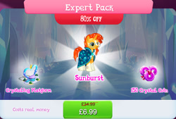 Size: 1266x857 | Tagged: safe, imported from derpibooru, sunburst, pony, unicorn, beard, bundle, bush, clothes, costs real money, crystal, english, facial hair, gameloft, glasses, horn, male, messy mane, messy tail, my little pony: magic princess, numbers, official, robe, sale, solo, solo focus, stallion, tail, text