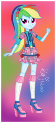 Size: 1448x3160 | Tagged: safe, artist:machakar52, imported from derpibooru, rainbow dash, human, equestria girls, alternate hairstyle, clothes, female, hair braid, high heels, long hair, looking at you, necktie, school uniform, shoes, socks, solo, winx club