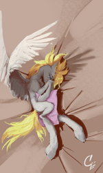 Size: 2403x4000 | Tagged: safe, artist:thelordgemm, imported from derpibooru, derpy hooves, pegasus, pony, crying, female, pillow, sad, solo