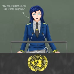 Size: 1024x1024 | Tagged: safe, artist:lencai123, imported from derpibooru, princess luna, human, female, humanized, podium, solo, united nations