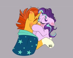 Size: 3277x2593 | Tagged: safe, artist:dragonfoxgirl, imported from derpibooru, part of a set, starlight glimmer, sunburst, pony, unicorn, blushing, duo, ear blush, female, floppy ears, high res, kissing, male, mare, shipping, stallion, starburst, straight