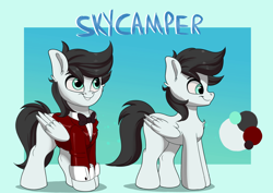 Size: 2058x1460 | Tagged: safe, artist:joaothejohn, imported from derpibooru, oc, oc only, oc:sky scamper, pegasus, pony, clothes, commission, cute, looking up, male, pegasus oc, reference sheet, simple background, stallion, tuxedo, wings