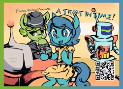 Size: 720x524 | Tagged: safe, artist:yogurt, imported from derpibooru, oc, oc only, robot, advertising, clothes, convention, dress, holopon, mascot, online, pixal, poniesonline, science fiction, suit