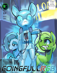 Size: 527x677 | Tagged: safe, artist:yogurt, imported from derpibooru, oc, oc only, pony, robot, robot pony, advertising, comic, convention, electronics, holopon, mascot, online, pixal, poniesonline, science fiction, wrench