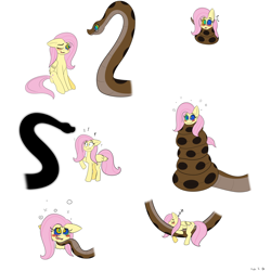 Size: 1476x1476 | Tagged: safe, artist:iamaneagle, imported from derpibooru, fluttershy, pegasus, pony, snake, blushing, female, hypno eyes, hypnoshy, hypnosis, hypnotized, kaa eyes, mare, simple background, sleeping, white background