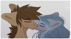 Size: 620x342 | Tagged: safe, artist:macyw, imported from derpibooru, oc, oc only, oc:moonlight chamomile, oc:wooden broadsword, alicorn, pegasus, pony, alicorn oc, bust, couple, duo, duo male and female, female, horn, kissing, love, male, original character do not steal, pegasus oc, portrait, romantic, wings