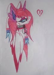 Size: 2936x4065 | Tagged: safe, artist:nidyafallen, imported from derpibooru, alicorn, pony, sylveon, bedroom eyes, bust, heart, pokémon, ponified, solo, traditional art