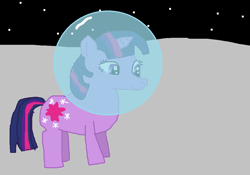 Size: 1070x750 | Tagged: safe, artist:tritonvikings9066, imported from derpibooru, twilight sparkle, pony, unicorn, 1000 hours in ms paint, female, helmet, mare, moon, solo, space, space helmet, unicorn twilight