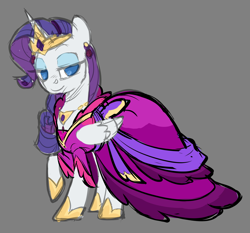 Size: 2006x1872 | Tagged: safe, artist:moonseeker, imported from derpibooru, rarity, alicorn, pony, alicornified, clothes, crown, dress, female, gray background, jewelry, mare, race swap, raricorn, regalia, simple background, sketch, solo