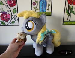 Size: 1280x992 | Tagged: safe, artist:purplenebulastudios, imported from derpibooru, derpy hooves, pony, female, filly, filly derpy, food, irl, muffin, nom, photo, plushie, solo, younger