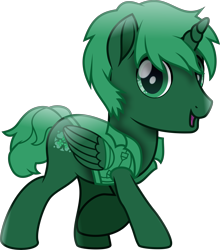 Size: 3987x4539 | Tagged: safe, artist:lincolnbrewsterfan, derpibooru exclusive, imported from derpibooru, oc, oc:clever clovers, alicorn, rainbow roadtrip, .svg available, 2023 community collab, :d, alicorn oc, button-up shirt, clothes, clover, folded wings, four leaf clover, green, green eyes, green mane, green tail, happy, horn, inkscape, limited palette, looking at you, male, male alicorn oc, movie accurate, open mouth, open smile, pocket, raised hoof, shirt, simple background, smiling, smiling at you, stallion, stallion oc, svg, tail, transparent background, trotting, vector, wing sleeves, wings