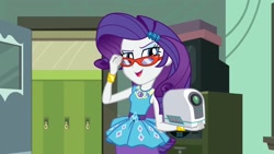 Size: 1920x1080 | Tagged: safe, imported from derpibooru, screencap, rarity, human, equestria girls, equestria girls series, happily ever after party, glasses, humanized, projector, rarity peplum dress, rarity's glasses