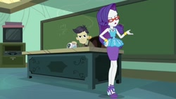 Size: 1920x1080 | Tagged: safe, imported from derpibooru, screencap, cranky doodle donkey, rarity, human, equestria girls, equestria girls series, happily ever after party, glasses, humanized, projector, rarity peplum dress, rarity's glasses