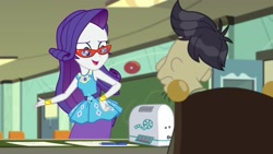 Size: 1920x1080 | Tagged: safe, imported from derpibooru, screencap, cranky doodle donkey, rarity, human, equestria girls, equestria girls series, happily ever after party, glasses, humanized, projector, rarity peplum dress, rarity's glasses