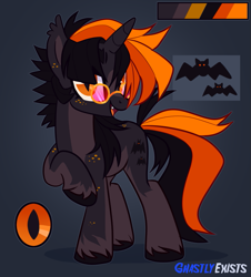 Size: 907x1004 | Tagged: safe, artist:ghastlyexists, imported from derpibooru, oc, oc only, oc:hijinx, bat pony, bat pony unicorn, hybrid, pony, unicorn, cute, cute little fangs, ear fluff, eyelashes, fangs, freckles, glasses, horn, long tail, nonbinary, pale belly, raised hoof, short mane, show accurate, slit pupils, solo, spiky mane, tail, unicorn oc, unshorn fetlocks