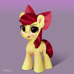 Size: 1800x1800 | Tagged: safe, alternate version, artist:darksly, imported from derpibooru, apple bloom, earth pony, pony, adorabloom, apple bloom's bow, blank flank, blushing, bow, cute, eye reflection, female, filly, foal, hair bow, missing cutie mark, open mouth, open smile, reflection, smiling, solo